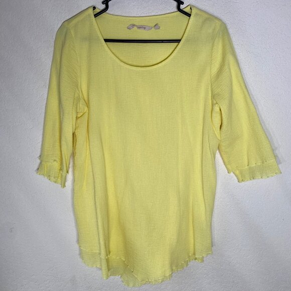 Soft Surroundings Textured Tunic Top Womens M Yellow 3/4 Sleeve Coastal Beach Re - Picture 1 of 9